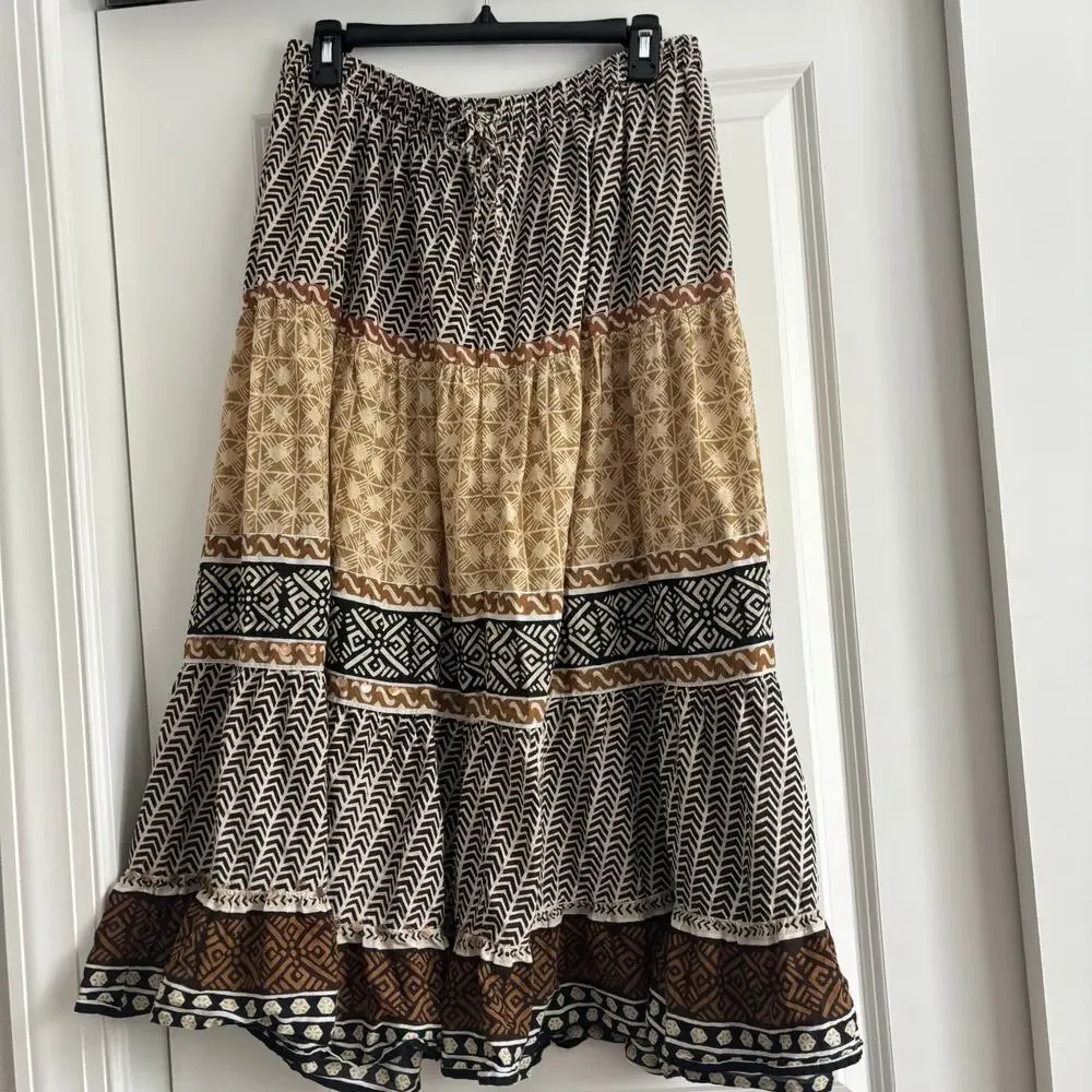 White Stag Boho Tiered Maxi Skirt Brown Festival Hippie Gypsy Cottagecore Size L - Picture 2 of 16